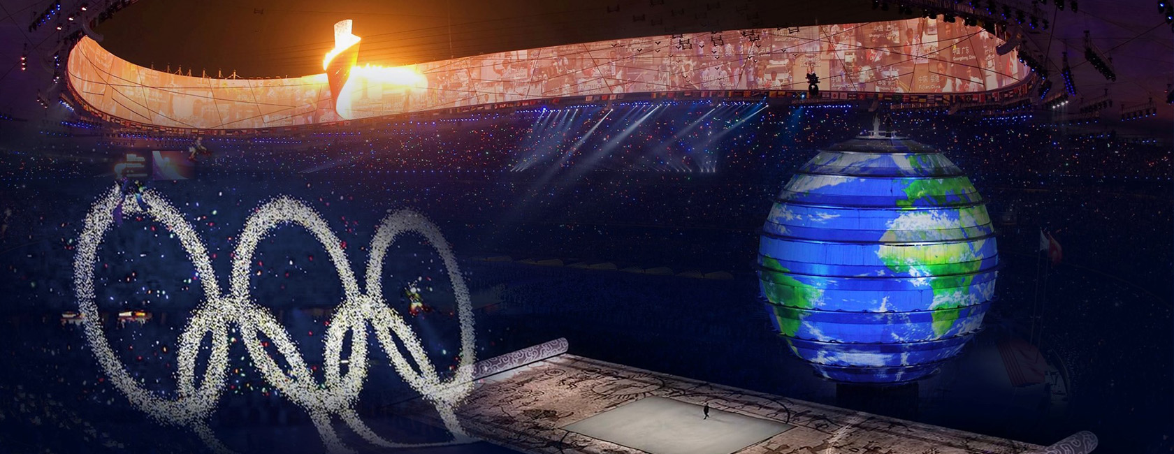 2008年北京奥运会开幕式 环亚集团打造梦幻五环、巨型LED地屏画卷、地球影像等项目